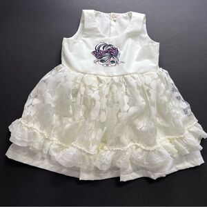 White Sleeveless Kids Dress with Embroidered Design